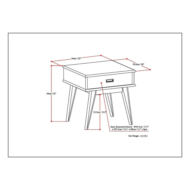 WYNDENHALL Tierney SOLID HARDWOOD 22 inch Wide Rectangle Mid Century Modern End Table - 22 W x 20 D x 22 H