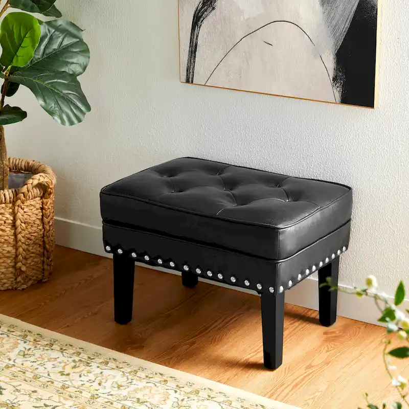 Glitzhome 22W Mid-century PU Leather Tufted Ottoman Foot Stool
