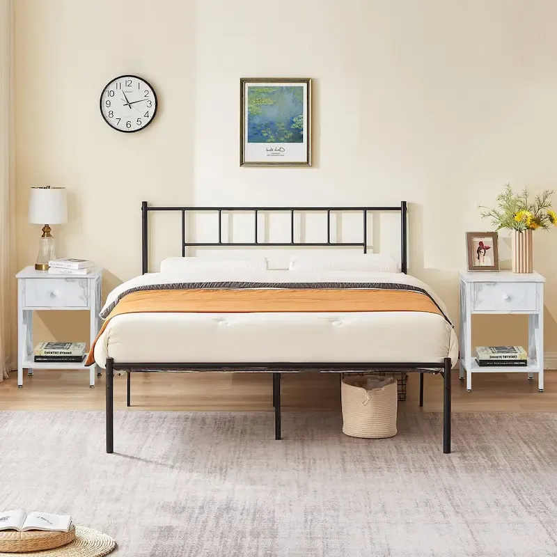 VECELO 3-Pieces Bed Frame with Wood Headboard and Modern Nightstands Set of 2
