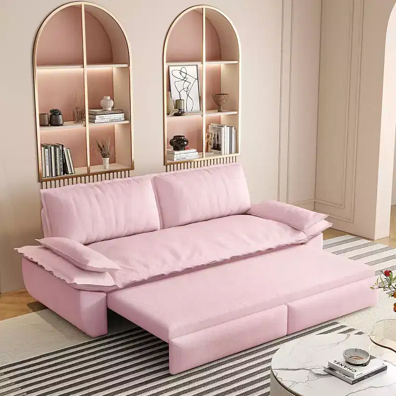 Whisen 3-in-1 Queen Velvet Sleeper Pull Out Sofa Bed, Convertible Loveseat Sofa Couch