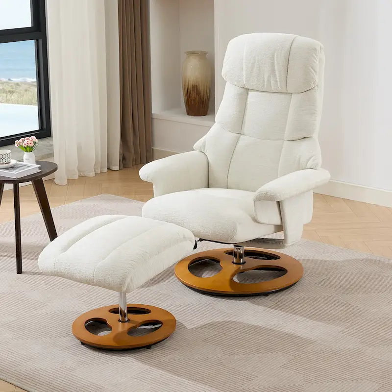 Heated Massage Armchair Chenille Fabric Seating Swivel Recliner Chair with Ottoman, Adjustable Backrest and Remote