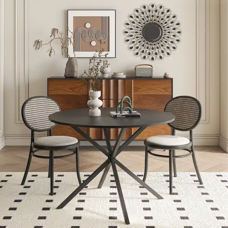 Modern Cross Leg Round Dining Table ,Two Piece Removable Top