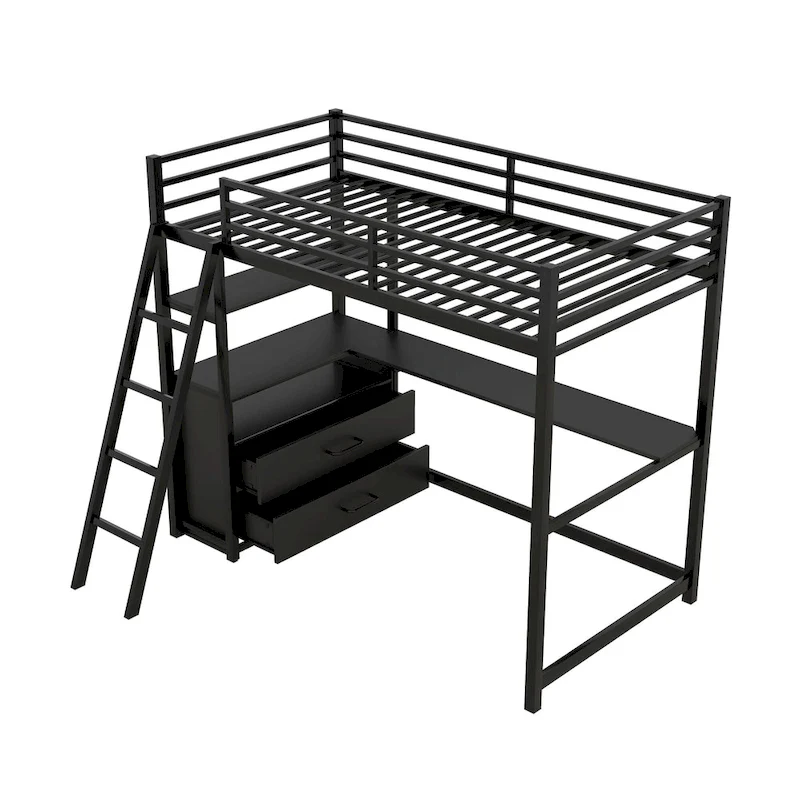 Modern Twin Metal & Wood Loft Bed