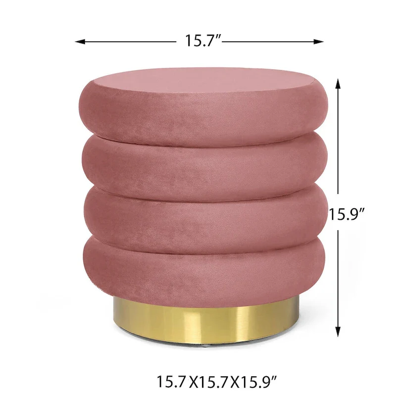 Adeco Round Velvet Ottoman Upholstered Foot Stool