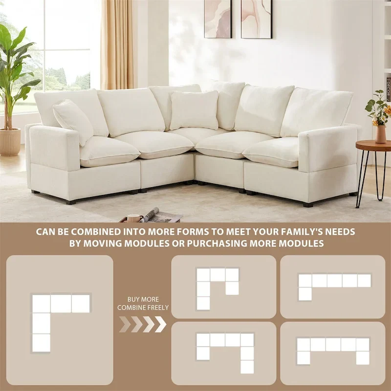 Modern L Shape Modular Sofa,Chenille Sectional Couch Set w/2 Pillows