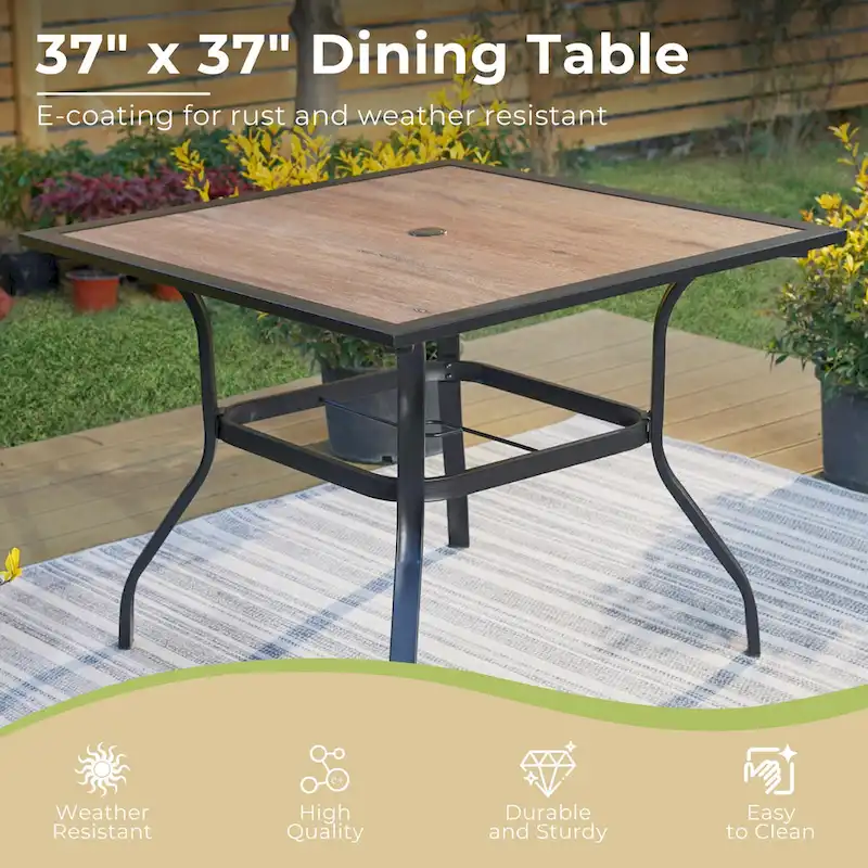 5-Pieces Patio Dining Set, Including 1 Steel Frame Table with Umbrella Hole and 4 C spring Patio Chair