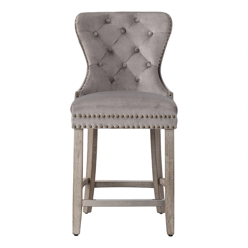 Carter 24  Wingback Tufted Nailhead Counter Stool with Antique Grey Legs