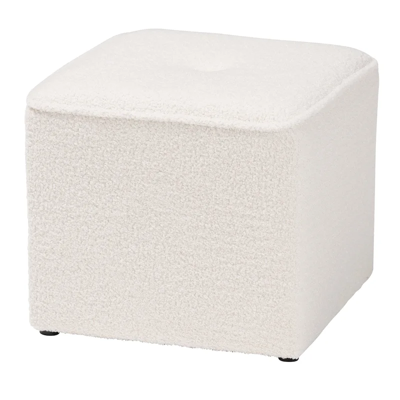 Button-Tufted Boucle Ottoman – Ivory, Square, Single