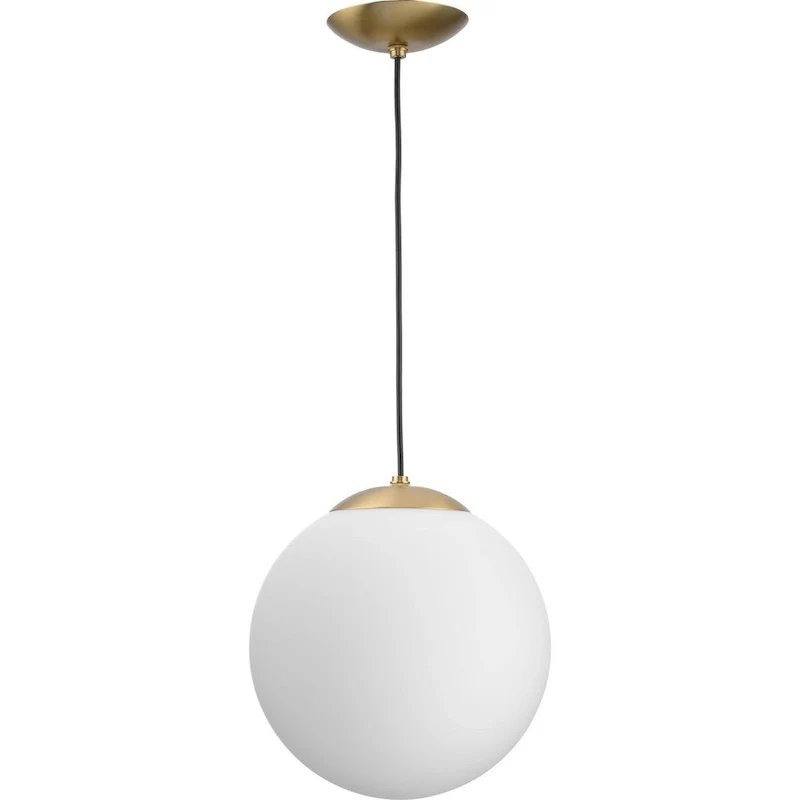 Atwell Collection Brushed Bronze and Opal Glass Globe Large Hanging Pendant Light - 12 in x 12 in x 12.5 in