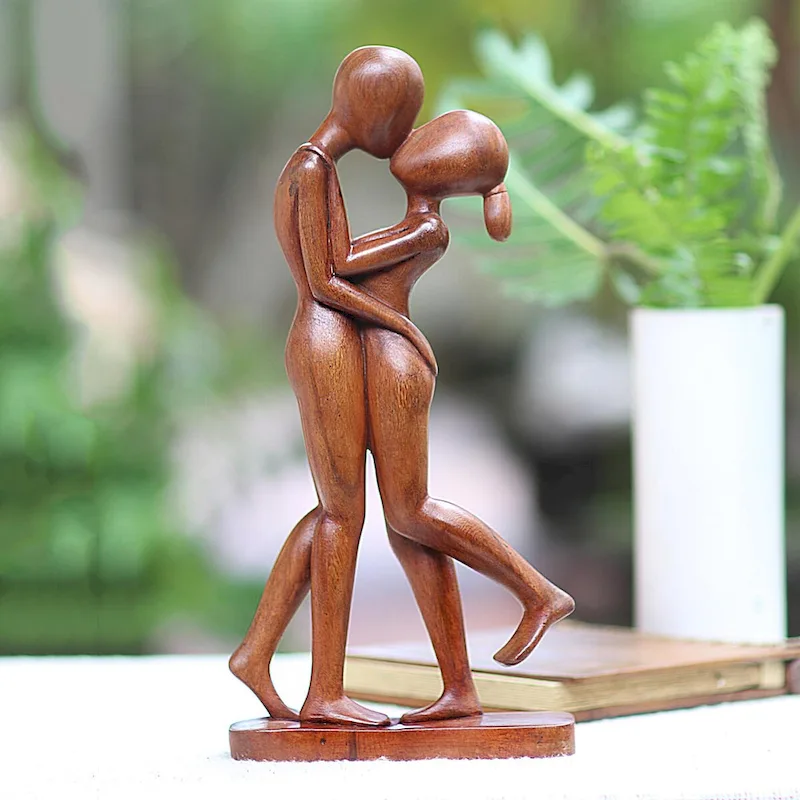 NOVICA Handmade Lovers Kiss Wood Sculpture