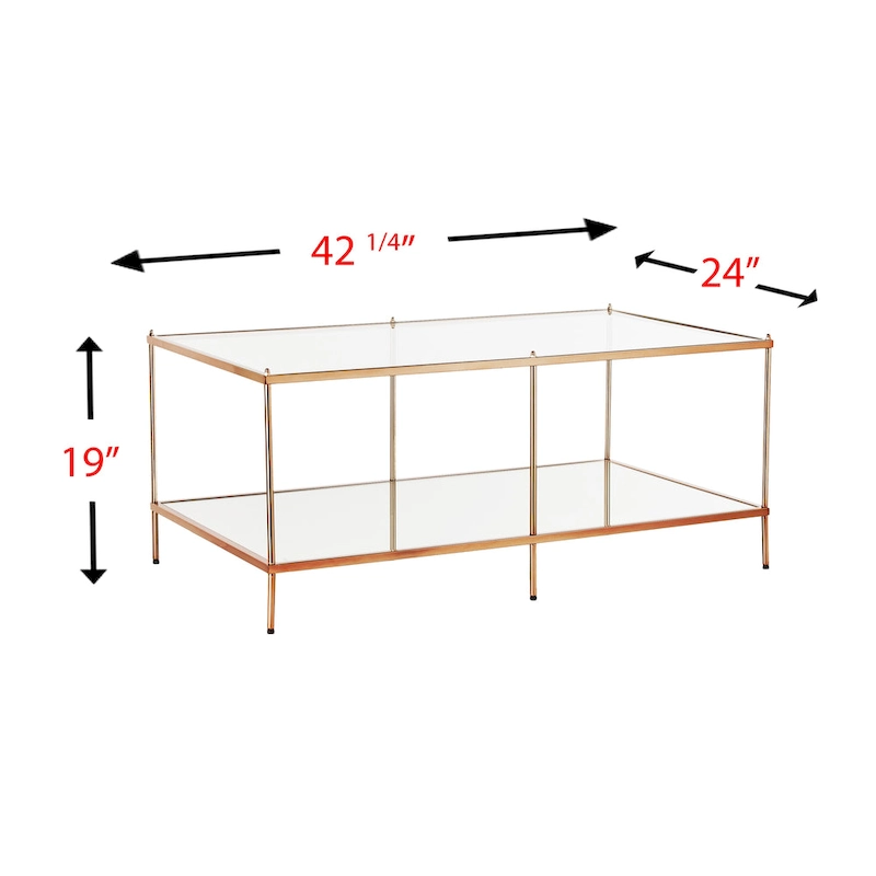 SEI Furniture Grant Goldtone Rectangular Coffee Table with Glass top and Bottom Shelf
