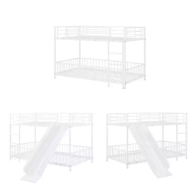 Whisen Stylish Design Metal Bunk Bed with Slide and Guardrails