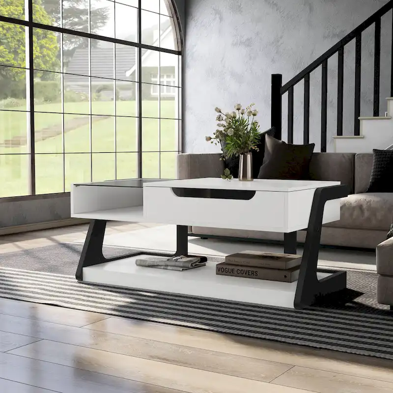 Contemporary White 49-Inch Lift-Top Coffee Table
