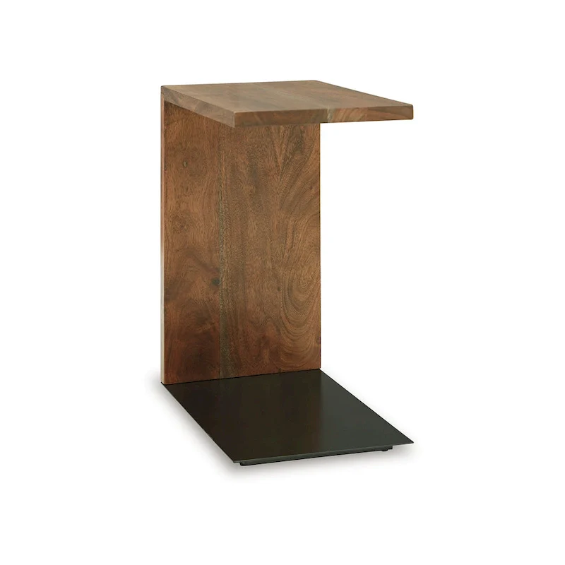 Accent Table, Solid Wood C Shape Design, 18 Inch, Dark Brown