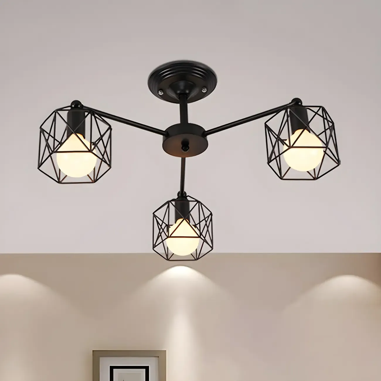 Industrial Black Metal Semi-Flush Ceiling Light in 3/5-Light