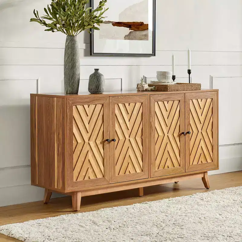 Adolf 57Wide Mid-century Chevron-patterned Sideboard with Adjustable Shelves|HULALA HOME