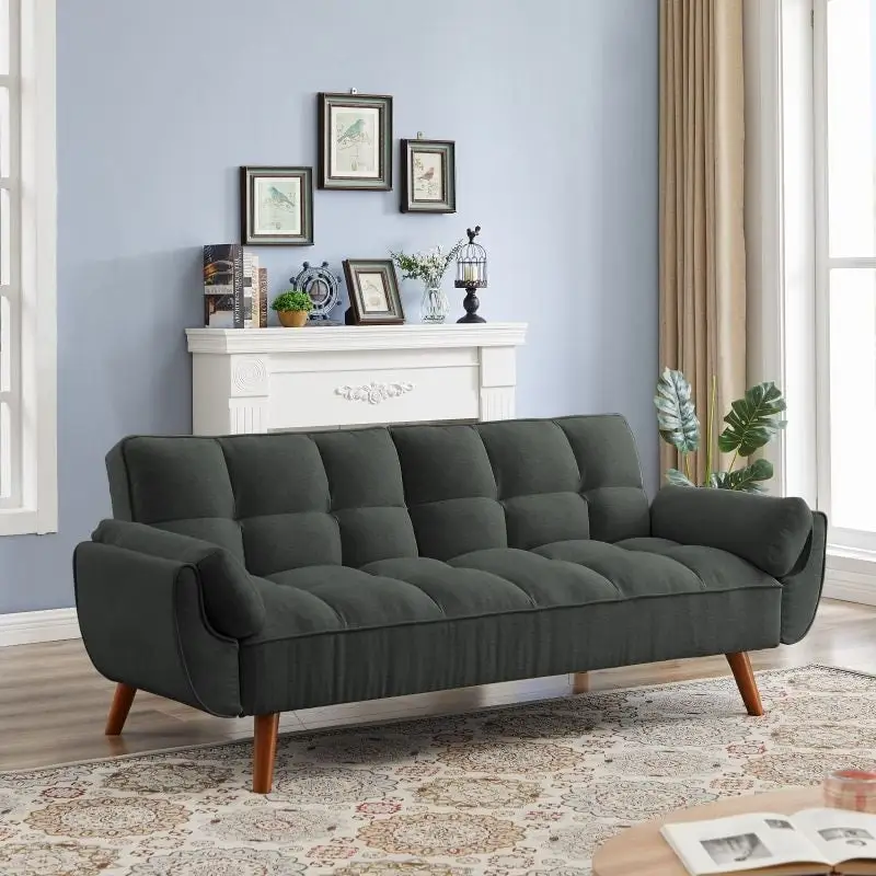 75.39 IN. Futon Sofa Bed, Convertible Upholstered Couch Sleeper with Reclining Sleeper Split Tufted Back