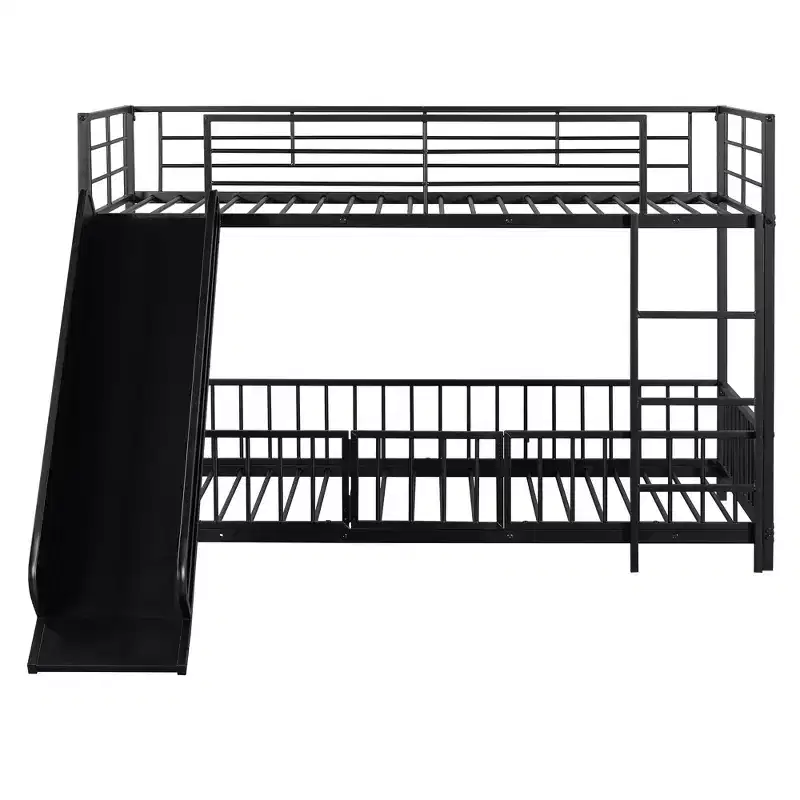 Whisen Stylish Design Metal Bunk Bed with Slide and Guardrails