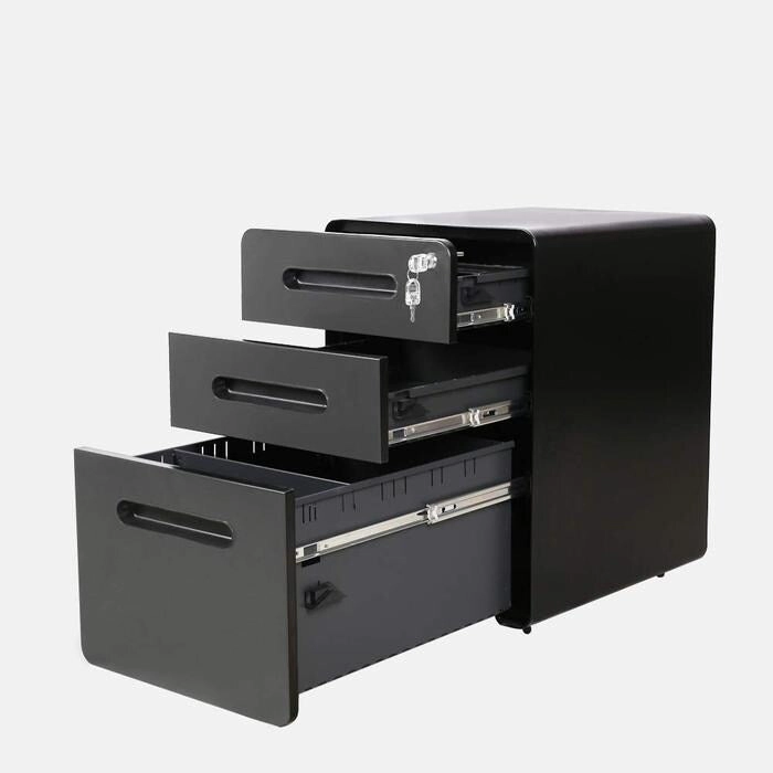 ApexDesk 3-Drawer Metal Mobile File Cabinet with Locking Keys & Casters