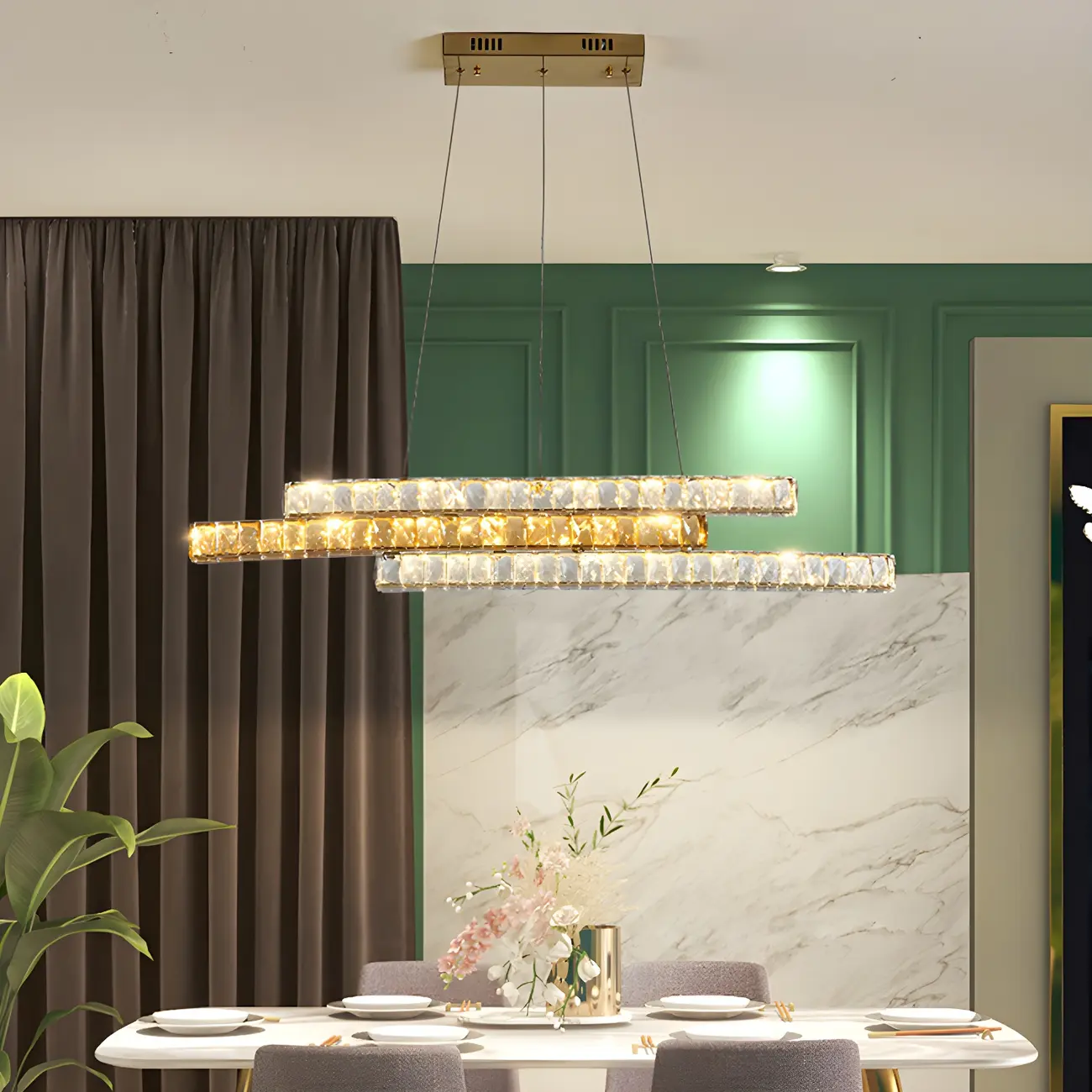 Modish 3-Tier Crystal LED Linear Pendant Light