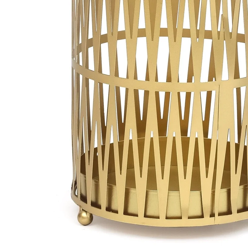 ADECO Stand Gold / Black Round RackMetal Umbrella Cane Walk Stick Drip Tray - 9. 2 x9. 2 x19