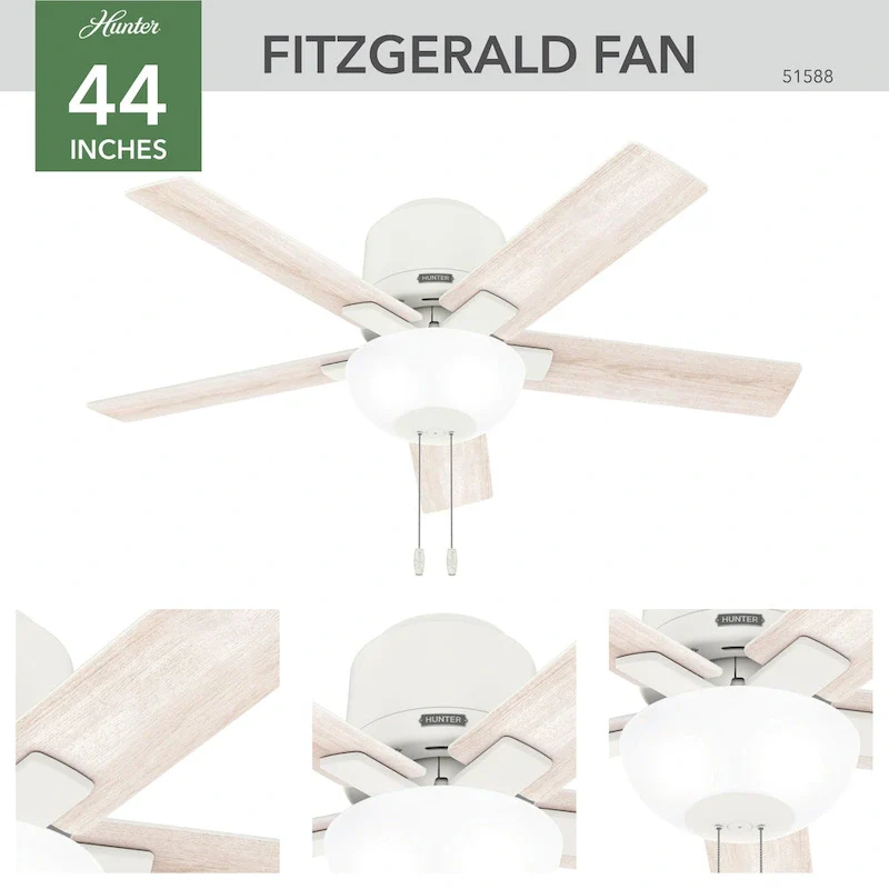 Hunter 44  Fitzgerald Low Profile Ceiling Fan with LED Light Kit and Pull Chain