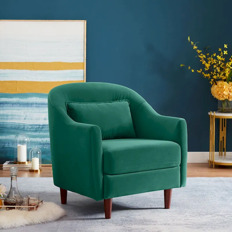 VANOMi 28.34 Accent Armchair, Velvet Barrel Chair with Solid Wood Legs