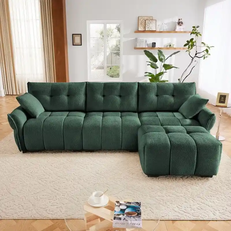 110.2 Chenille Three Seater Upholstered Sofa, 1 Ottoman