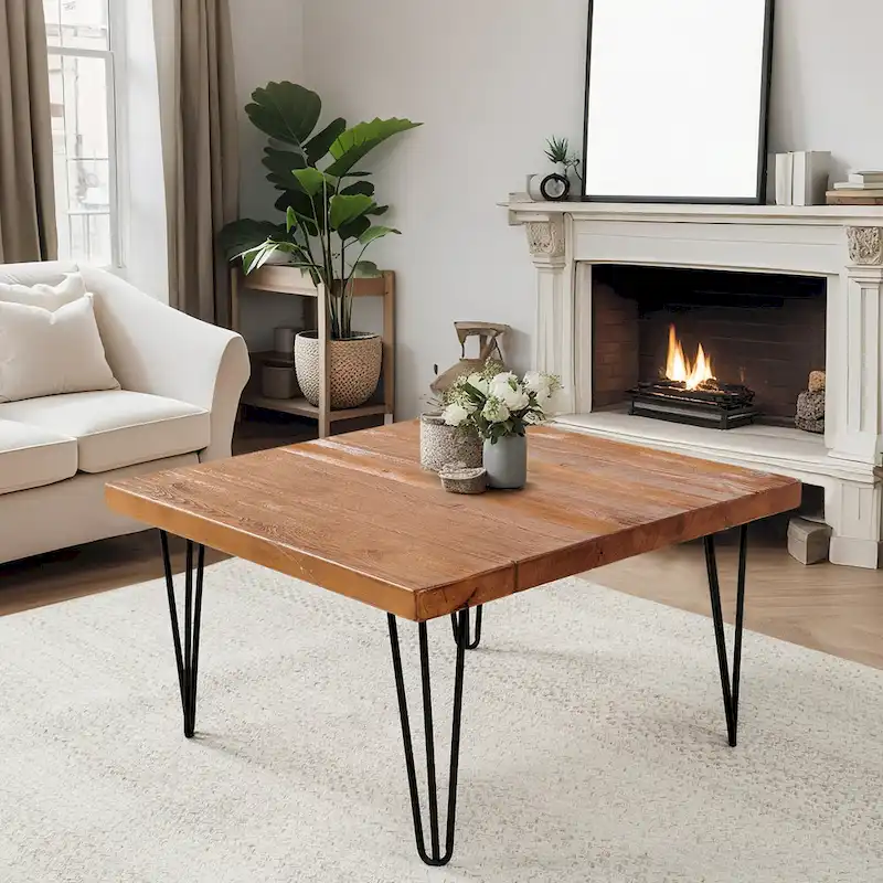 Greenage Wood End Table with Iron Legs