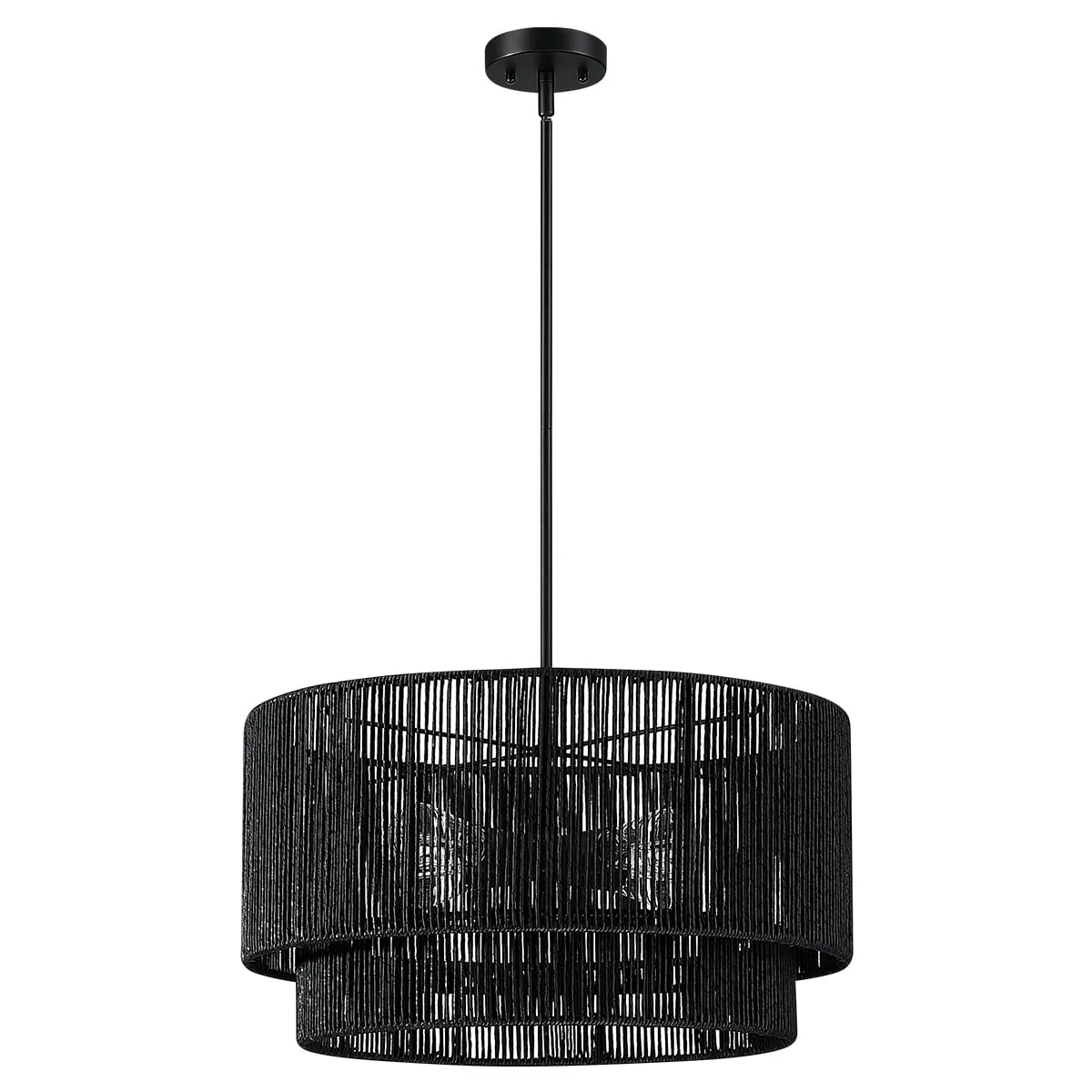 Cynthia 4-Light Black Rattan Drum Chandelier Light - 22''W