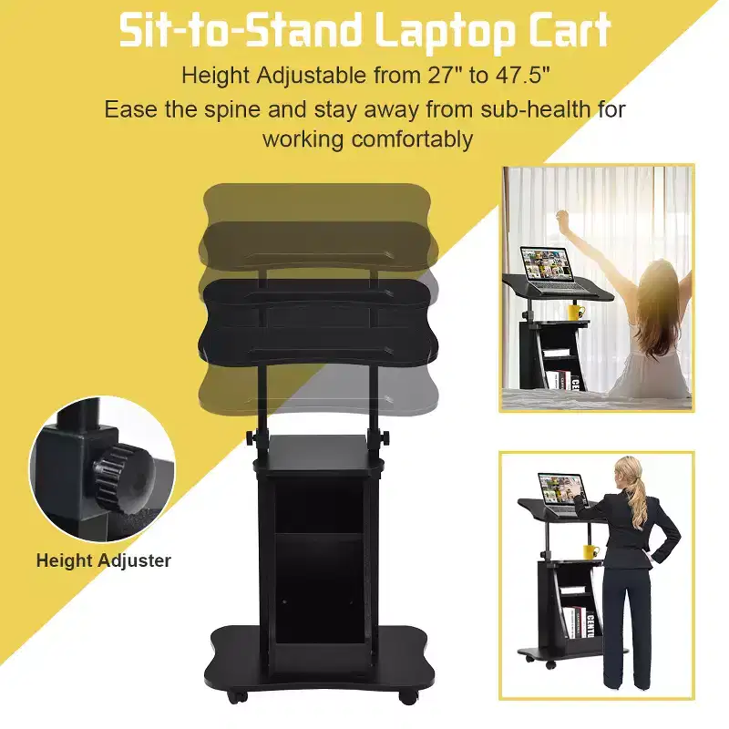 Costway Set of 2 Sit-to-Stand Laptop Desk Cart Rolling Mobile Height Adjustable