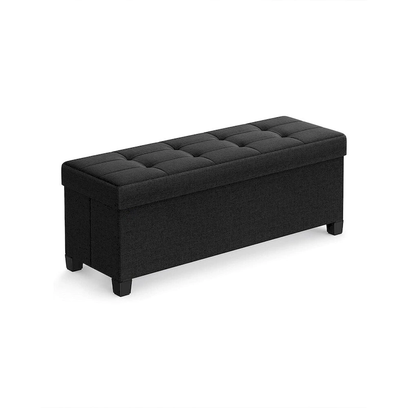 Fabric Upholstered 43 Wide Small Storage Ottoman with Wooden Legs and Tufted Lid