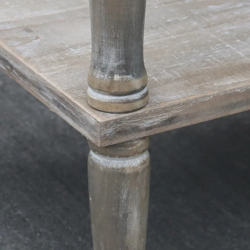 Farmhouse Nightstand with Cutout Carved Drawer and Open Display Shelf, Distressed Accent Table