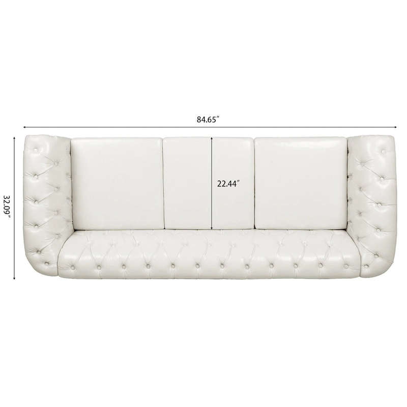 Cream 84.65 Traditional Chesterfield 3 Seater Sofa, PU Leather