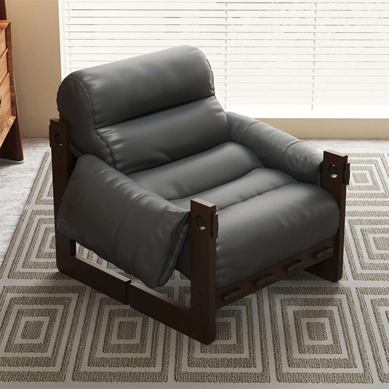 Modern Cat-Resistant Leather High Back Arm Accent Chair