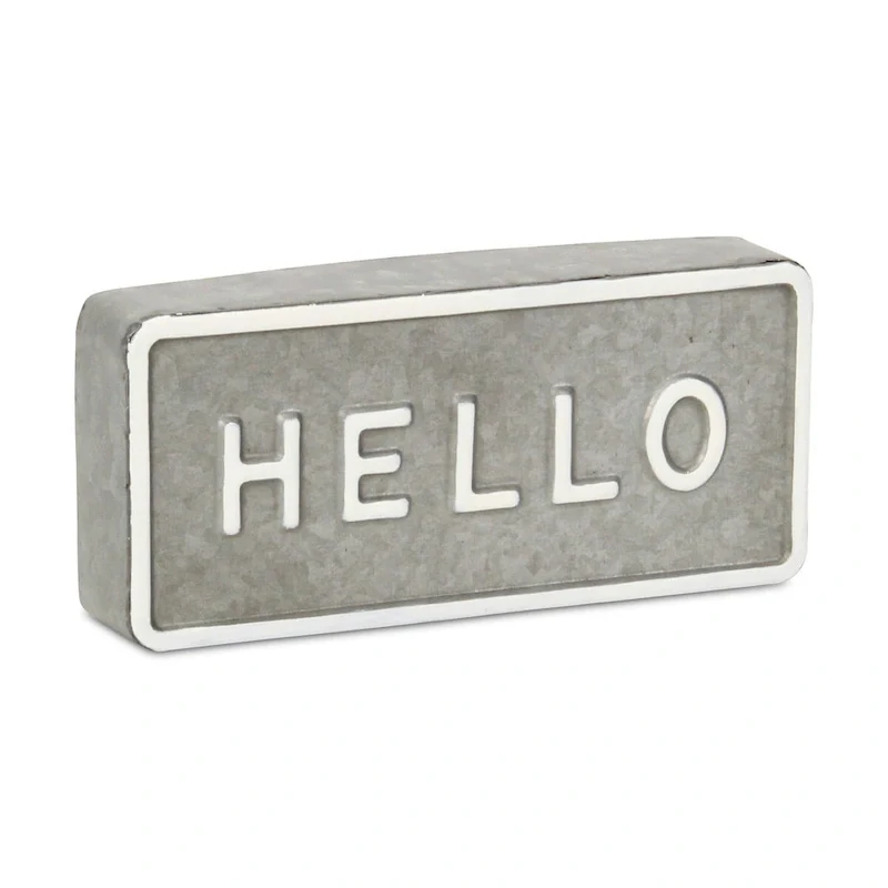 Sandevis Gray and White Metal  Hello  Table Sign
