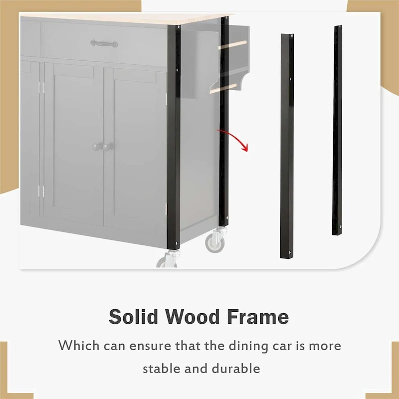 Kitchen Island Cart with Solid Wood Top and Locking Wheels