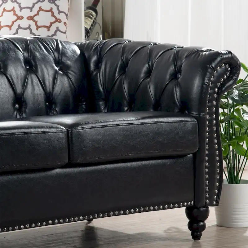 84.65 PU Rolled Arm Chesterfield 3 Seater Sofa