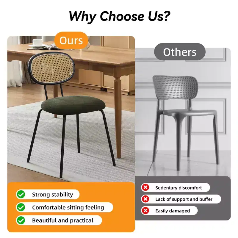 2 Pack Dining Chairs, Modern Velvet Upholstered Dining Room Chairs with Rattan Backrest & Sturdy Metal Legs