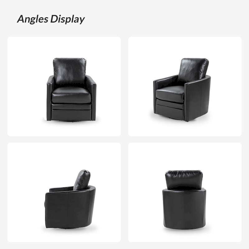 Terrance Transitional Swivel Faux Leather Barrel Accent Chair with Metal Base