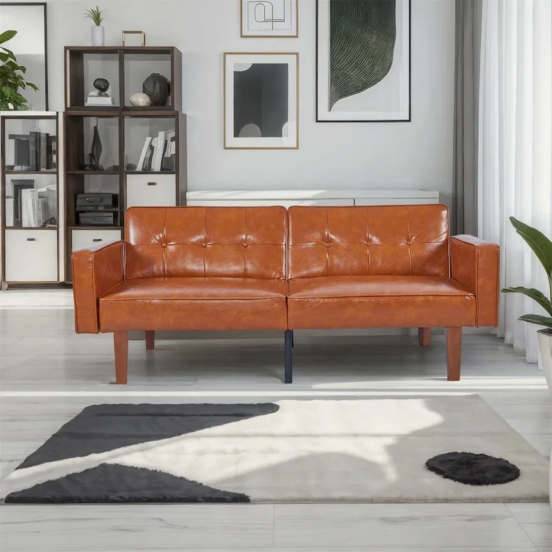 Convertible Sofa Bed Adjustable Fabric Couch Sleeper Modern Recliner Reversible Loveseat Folding Daybed Guest Bed with 2 Pillows