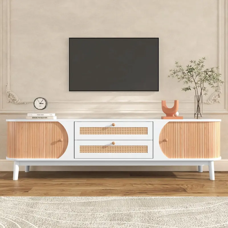 Modern Farmhouse Media Console with Solid Wood Legs