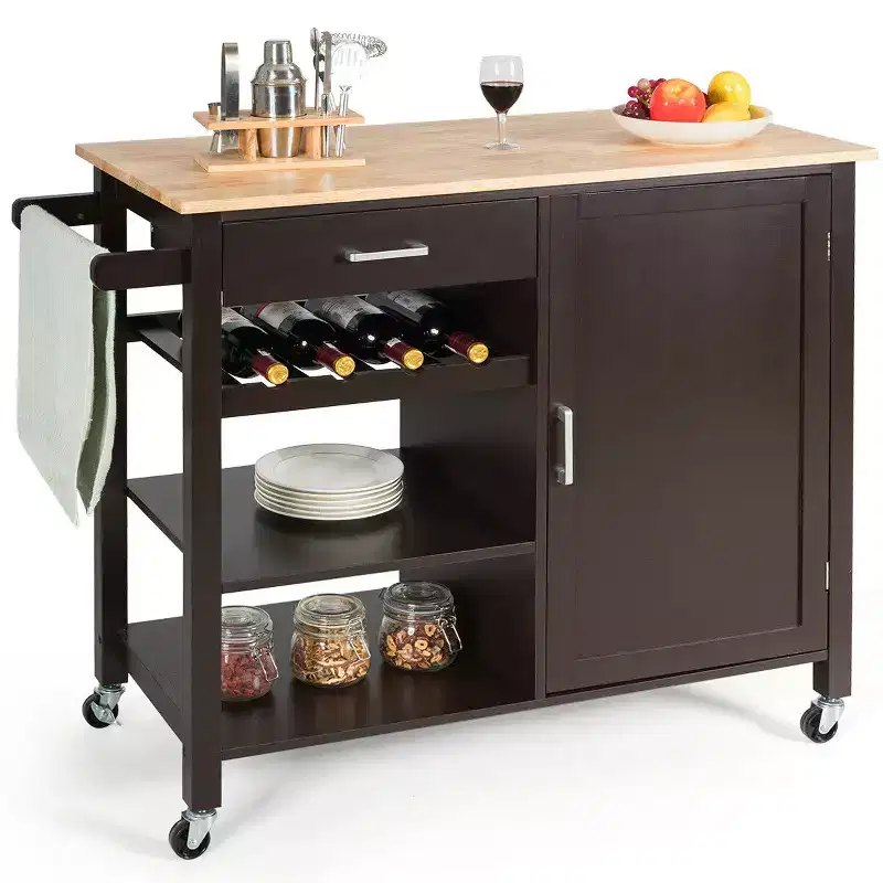 Natural Wood Kitchen Cart, 4-Tier, Single Storage Trolley