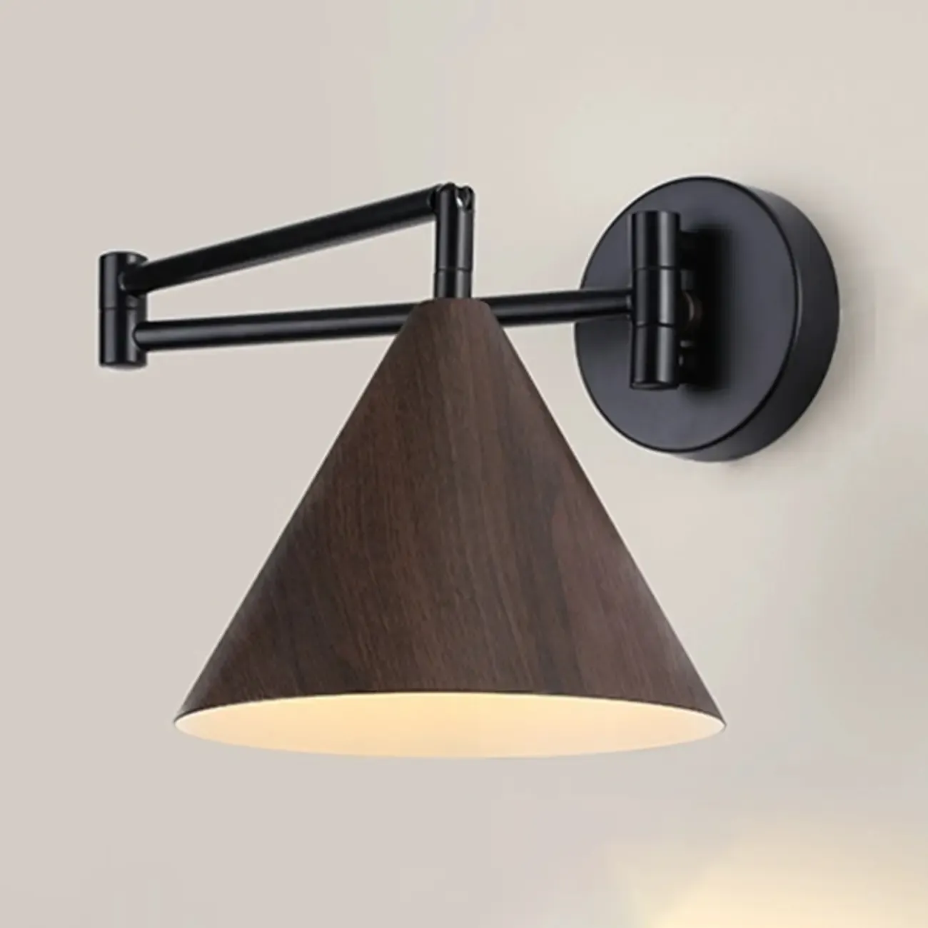 18 Small Bedside Swing Arm Wall Light with Wooden Shade