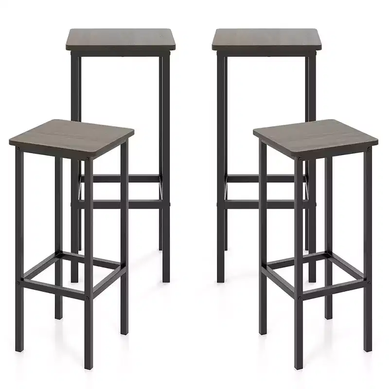 4PCS 26 Bar Stool w/ Metal Frame Footrest Backless Counter Height Stool Gray