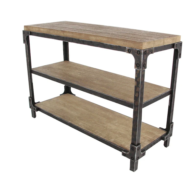 Console Table with 2 Open Shelves - Brown, 19W x 48L x 34H