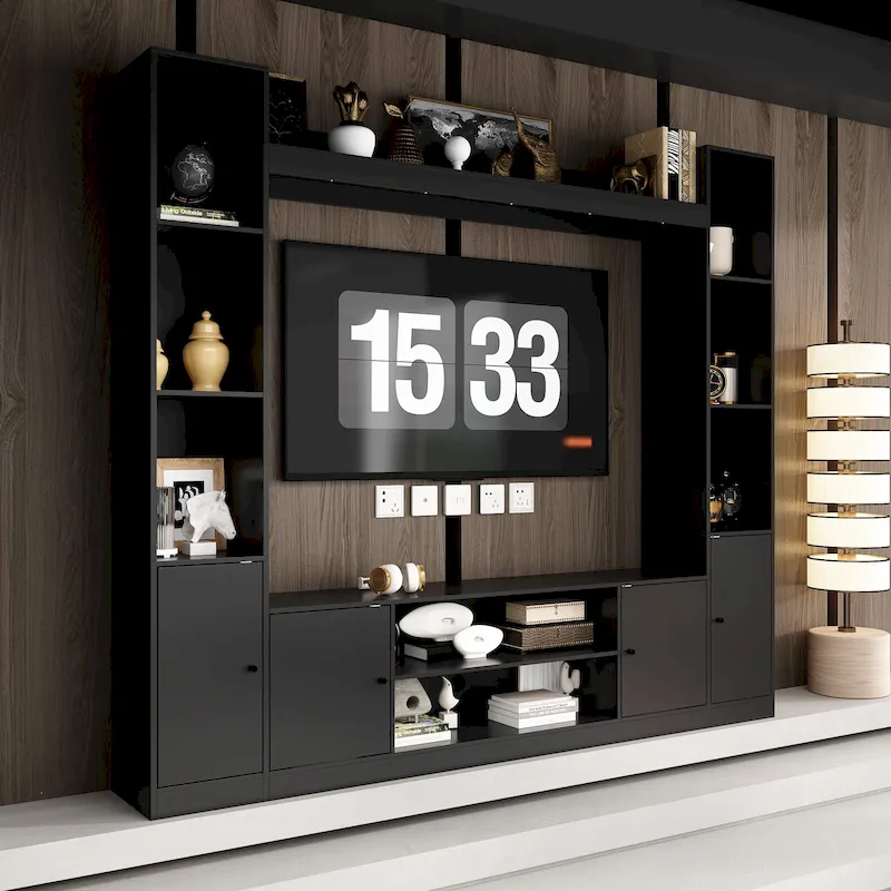 Entertainment Hub w/Fireplace Insert Compatibility Sleek Media Center