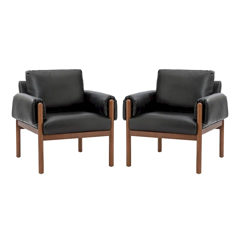 Tiago Comfy Glossy Living Room Armchair with Solid Wood Base Set of 2