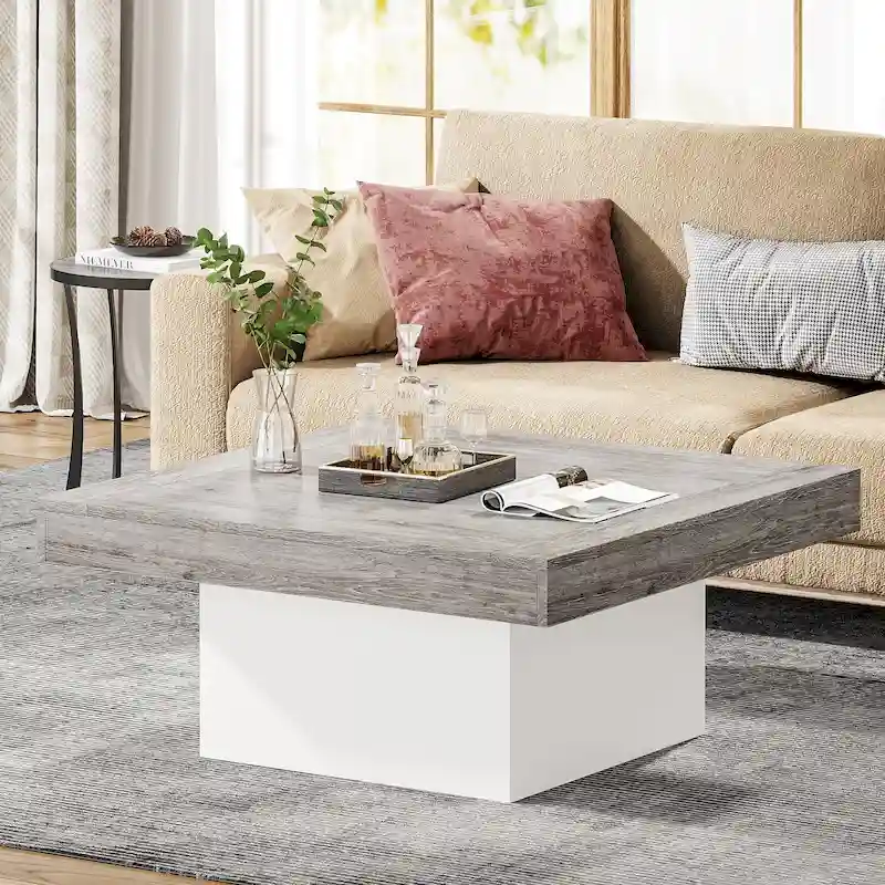 Farmhouse Coffee Table Square LED Coffee Table Engineered Wood Coffee Table
