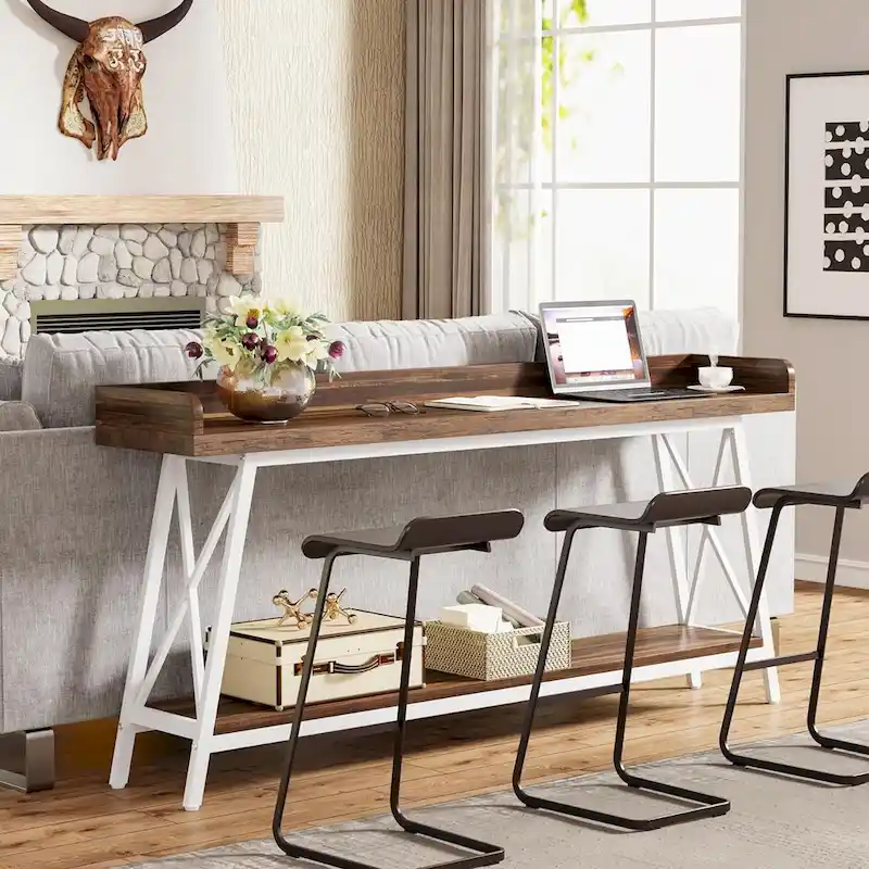 70.9 inch Long Sofa Console Table Behind Couch, Rustic Brown Entryway Table